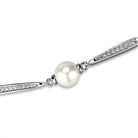 Elegant rhodium chain bracelet featuring a central pearl and sparkling accents for a sophisticated look