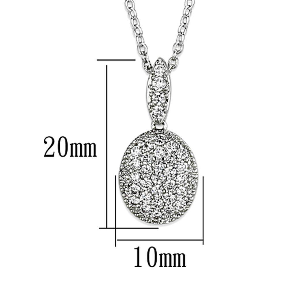 Elegant silver tone necklace with sparkling pendant, showcasing intricate design and dimensions
