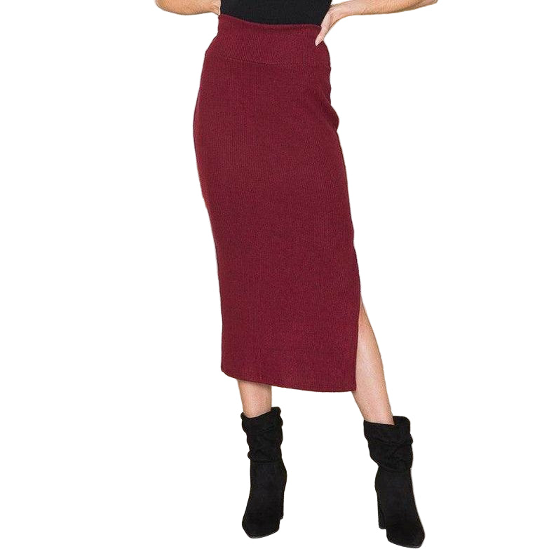 Burgundy elegant slit skirt from Orange Farm Clothing with a sleek design for stylish women