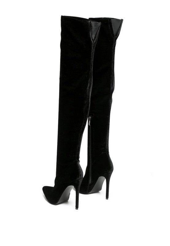 Rag Company elegant stiletto boots for women in black with sleek over-the-knee design and high heels