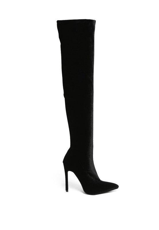 Elegant stiletto boots for women in black with a sleek over-the-knee design and high heel