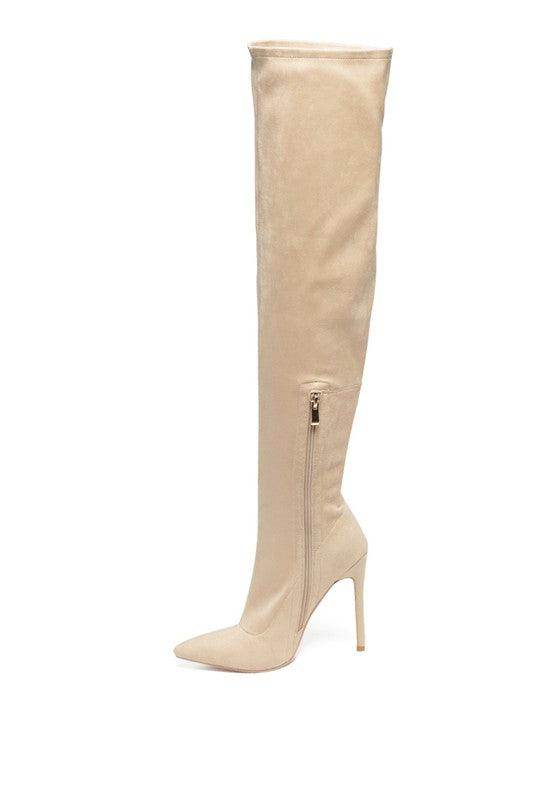 Rag Company elegant stiletto boots for women in beige with a sleek thigh-high design