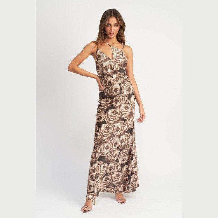 Emory Park Women's Elegant Travel Outfits Maxi Dress with Floral Design and One-Shoulder Strap