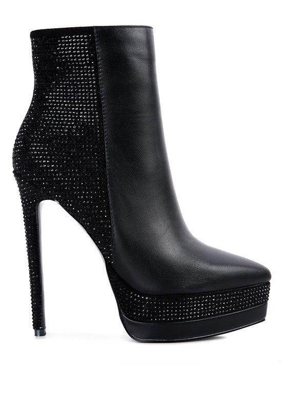 Rag Company black platform ankle boots with shimmering detail, perfect as elegant vacation footwear