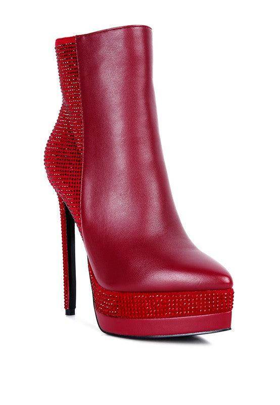 Rag Company Women's Red Heeled Boots with Rhinestone Accents as elegant vacation footwear