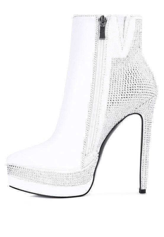 Rag Company Women's White Boots with Sparkling Rhinestones, perfect elegant vacation footwear