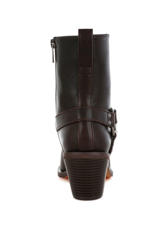 Rag Company elevated harness ankle boots with stylish buckle and high heel for a modern look