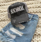 Ocean and 7th embroidered beach hat in black with distressed detailing for stylish summer looks