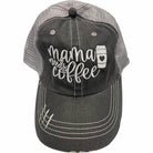 Ocean and 7th embroidered trucker hat in gray with 'Mama needs coffee' design