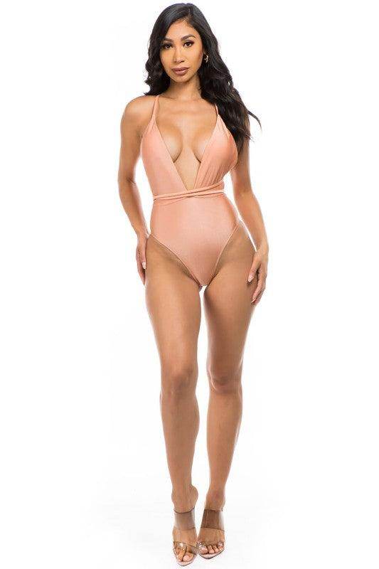 Deep V-Neck One-Piece Bathing Suit - VacationGrabs