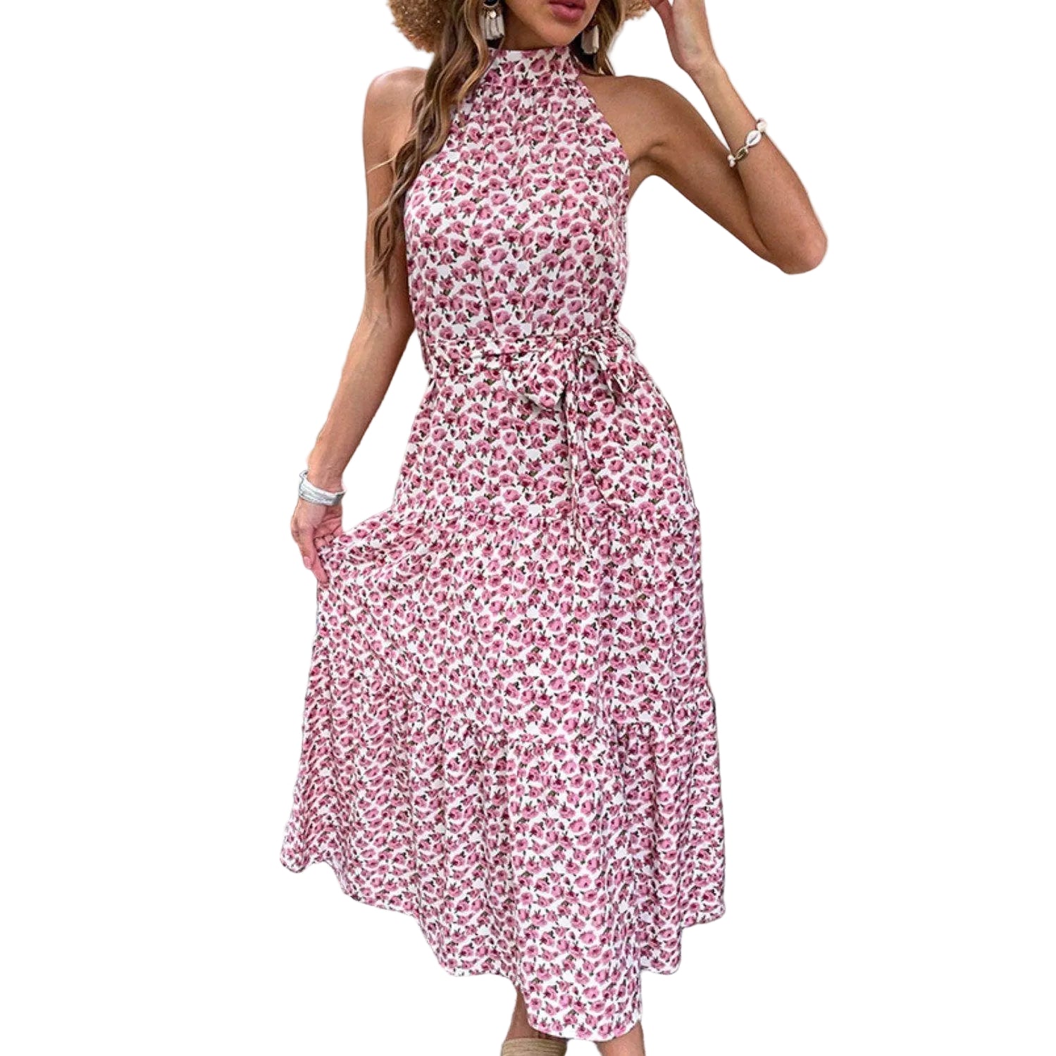 Floral Tie-Waist Tiered Dress - VacationGrabs