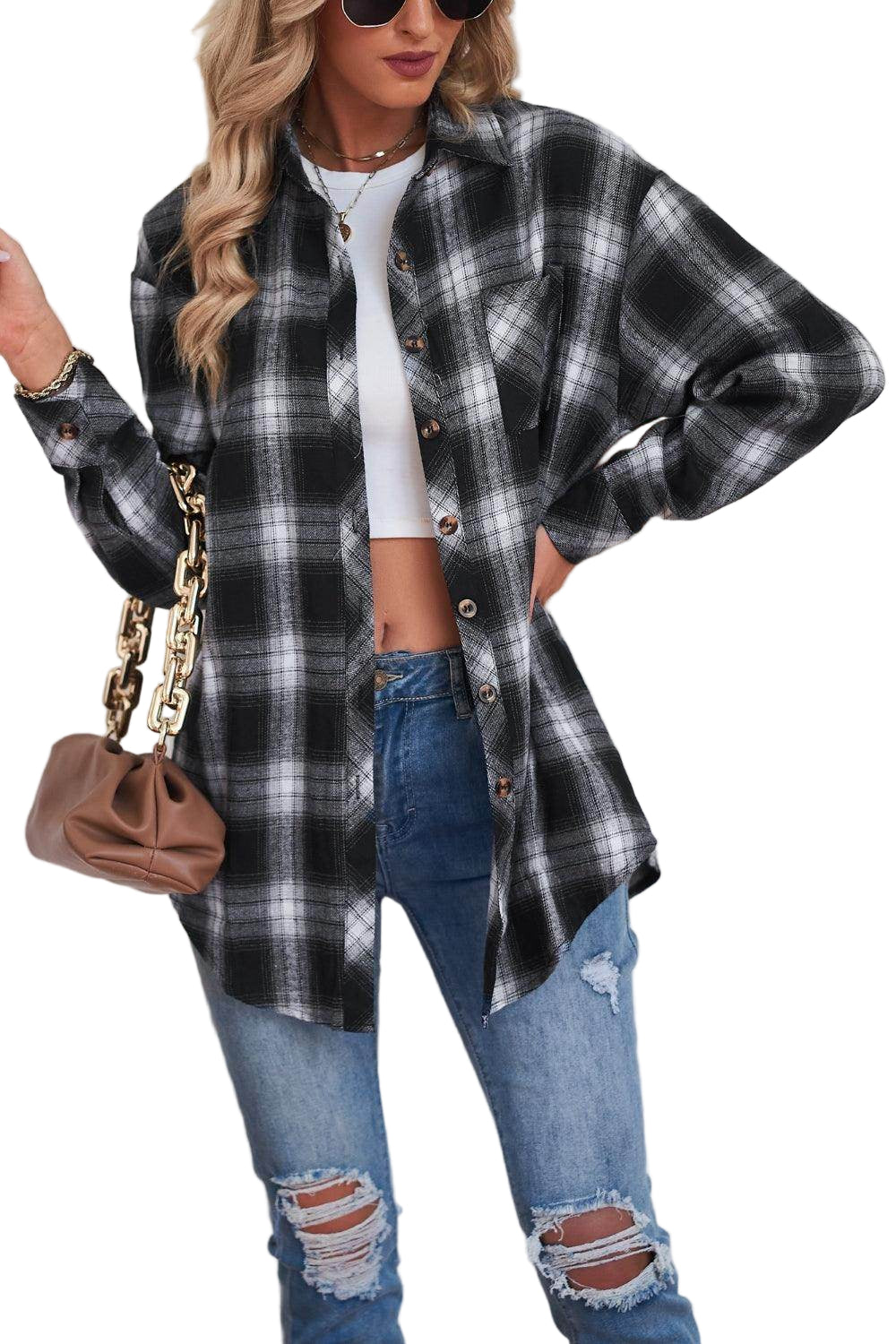 Plaid Button Up Dropped Shoulder Outerwear - VacationGrabs