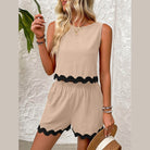 Contrast Trim Round Neck Top and Shorts Set - VacationGrabs