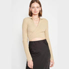 Emory Park Women's Cropped Top in Beige with Orange Collared Top Fashion Style