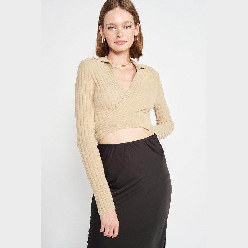 Emory Park Women's Cropped Orange Collared Top Fashion with Ribbed Texture for Stylish Outfit