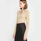 Emory Park Women's Cropped Top in Beige with a Stylish Design for Orange Collared Top Fashion