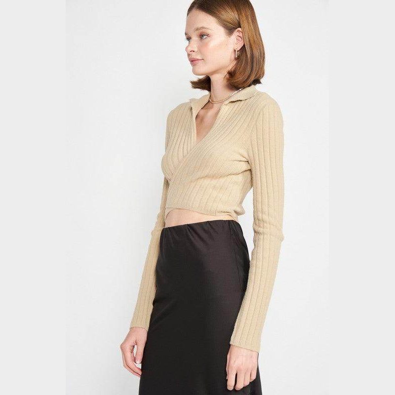Emory Park Women's Cropped Top in Beige with a Stylish Design for Orange Collared Top Fashion