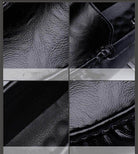 Close-up of breathable mens moccasins in black leather showcasing texture and detail