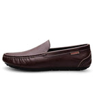 Brown leather breathable mens moccasins with comfortable slip-on design for casual wear