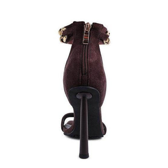 Rag Company women's fashion chain strap heels in dark maroon with a stylish back zipper design