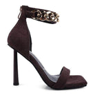 Rag Company Women's Fashion Chain Strap Heels in Dark Brown with Stylish High Stiletto Block Heel