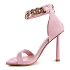Rag Company fashion chain strap heels in pink suede with stiletto heel and ankle strap