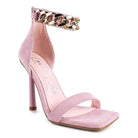Rag Company fashion chain strap heels in soft pink with stiletto design and elegant ankle strap