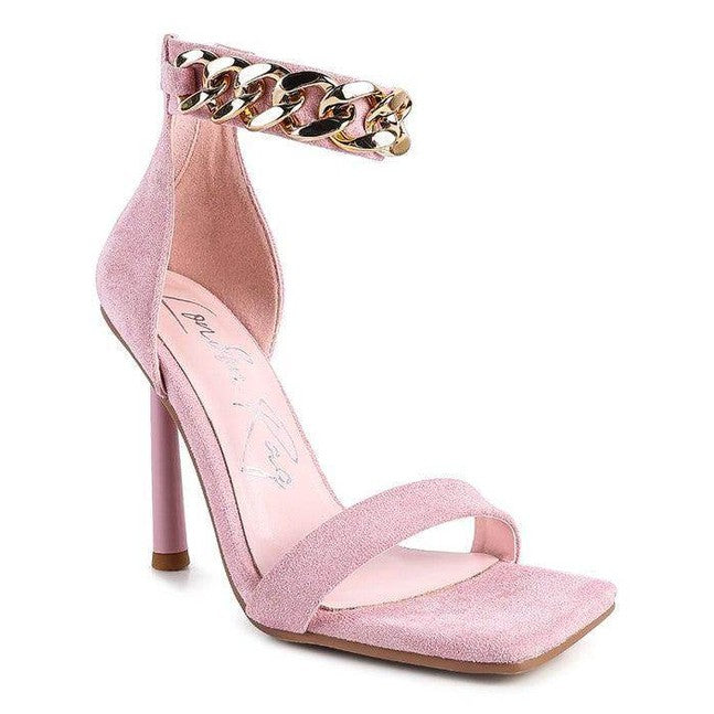 Rag Company fashion chain strap heels in soft pink with stiletto design and elegant ankle strap