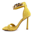 Rag Company fashion chain strap heels in yellow suede with a trendy high stiletto heel