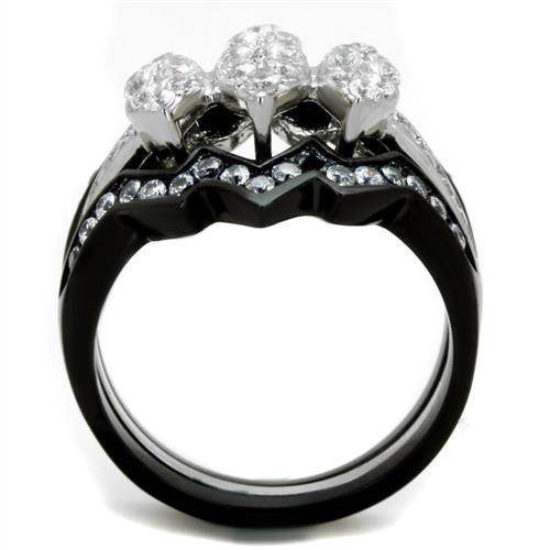 Elegant fashion cocktail ring for women featuring three sparkling stones and a black band design