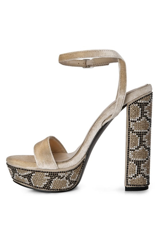 Rag Company diamante studded high heel sandals in beige for stylish nights out