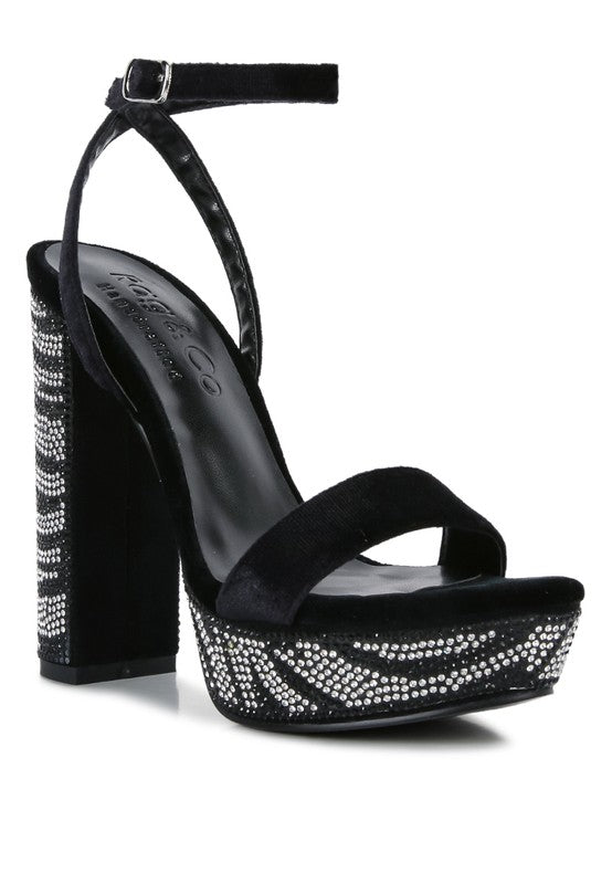 Rag Company diamante studded high heel sandals in black for evening wear