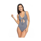 Beach Joy Bikini women's 1PC gingham print bathing suit with front tie and cutout detail