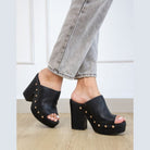 Maker's Shoes black platform sandals with stud details, perfect fashion heels for vacation outfits