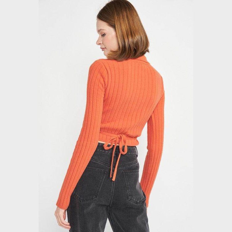 Emory Park orange collared top fashion with ribbed texture and tie-back detail for women's stylish outfits