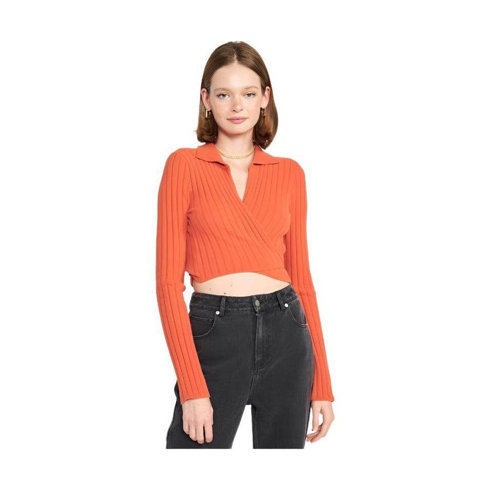 Emory Park orange collared top fashion with ribbed texture, perfect for stylish casual outings