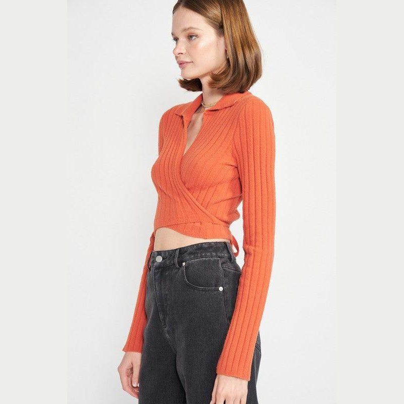 Emory Park orange collared top fashion with ribbed texture, perfect for stylish casual wear