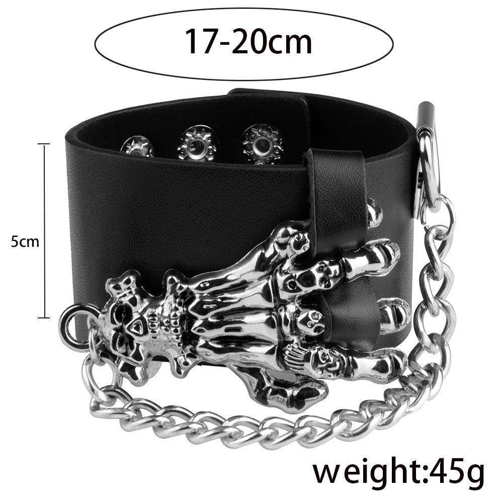 Men's fashion punk rivet bracelets with a skull design and adjustable chain for a stylish look