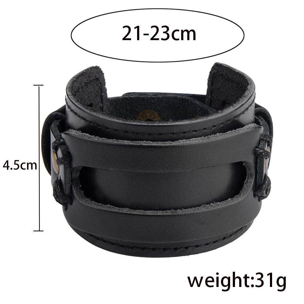 Fashion punk rivet bracelets for men, adjustable size 21-23cm, stylish leather design