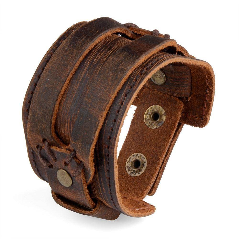 Fashion punk rivet bracelets designed for men featuring a rustic brown finish and adjustable fit