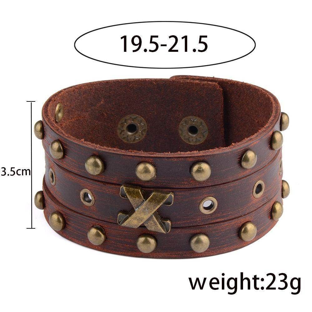 Brown fashion punk rivet bracelets with metal studs, adjustable size for a stylish look