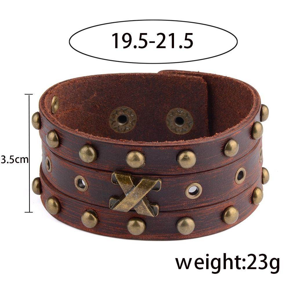 Fashion punk rivet bracelets made of brown leather with metal studs, adjustable size for a stylish look