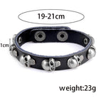 Men's fashion punk rivet bracelets in black leather featuring skull accents for a bold style
