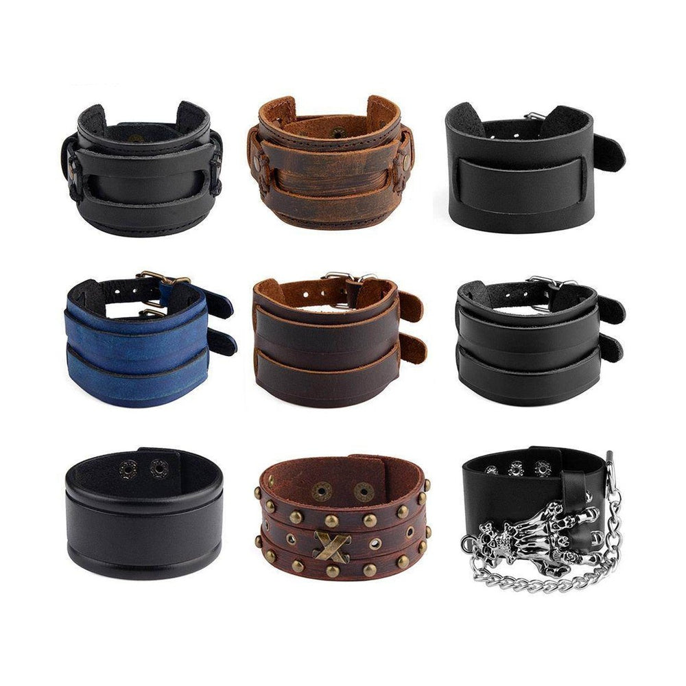 Collection of fashion punk rivet bracelets in various colors and styles for men