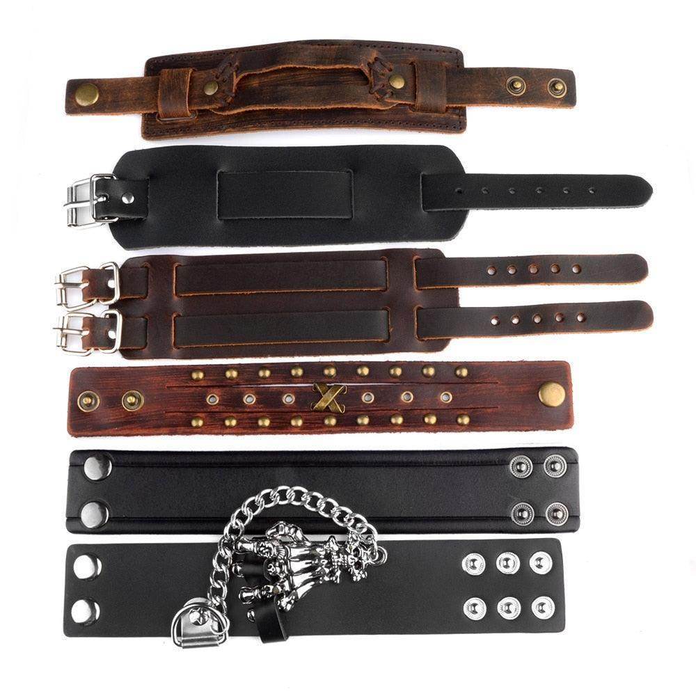 Collection of fashion punk rivet bracelets in various styles and colors from VacationGrabs