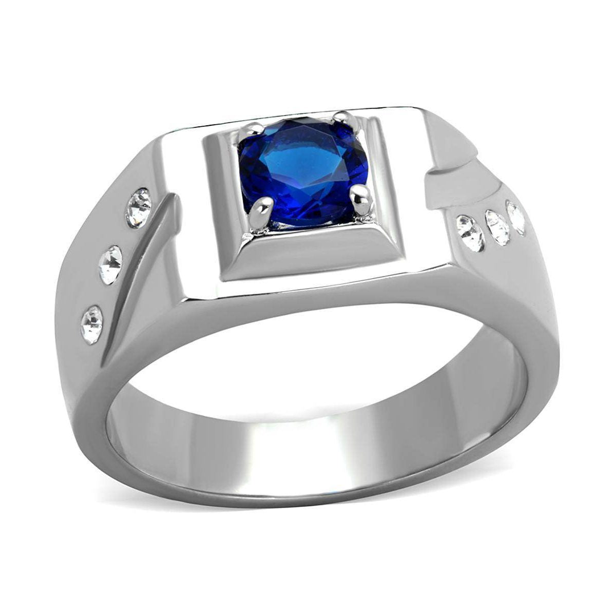 Stylish silver fashion rings for men featuring a blue gemstone and elegant details