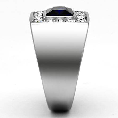 Stylish men's fashion ring for vacation with a blue stone and sparkling accents
