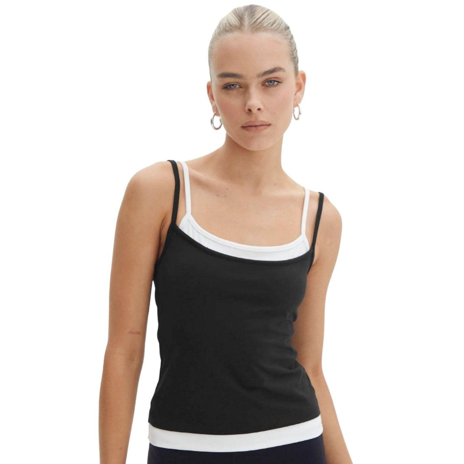 Faux Layered Square Neck Cropped Cami - VacationGrabs