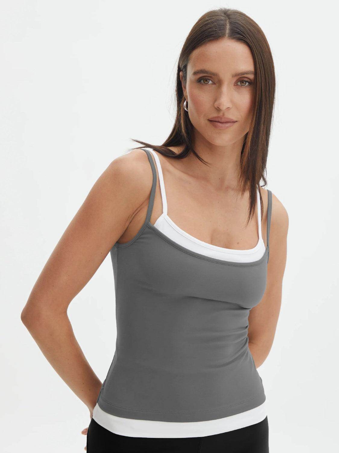 Faux Layered Square Neck Cropped Cami - VacationGrabs