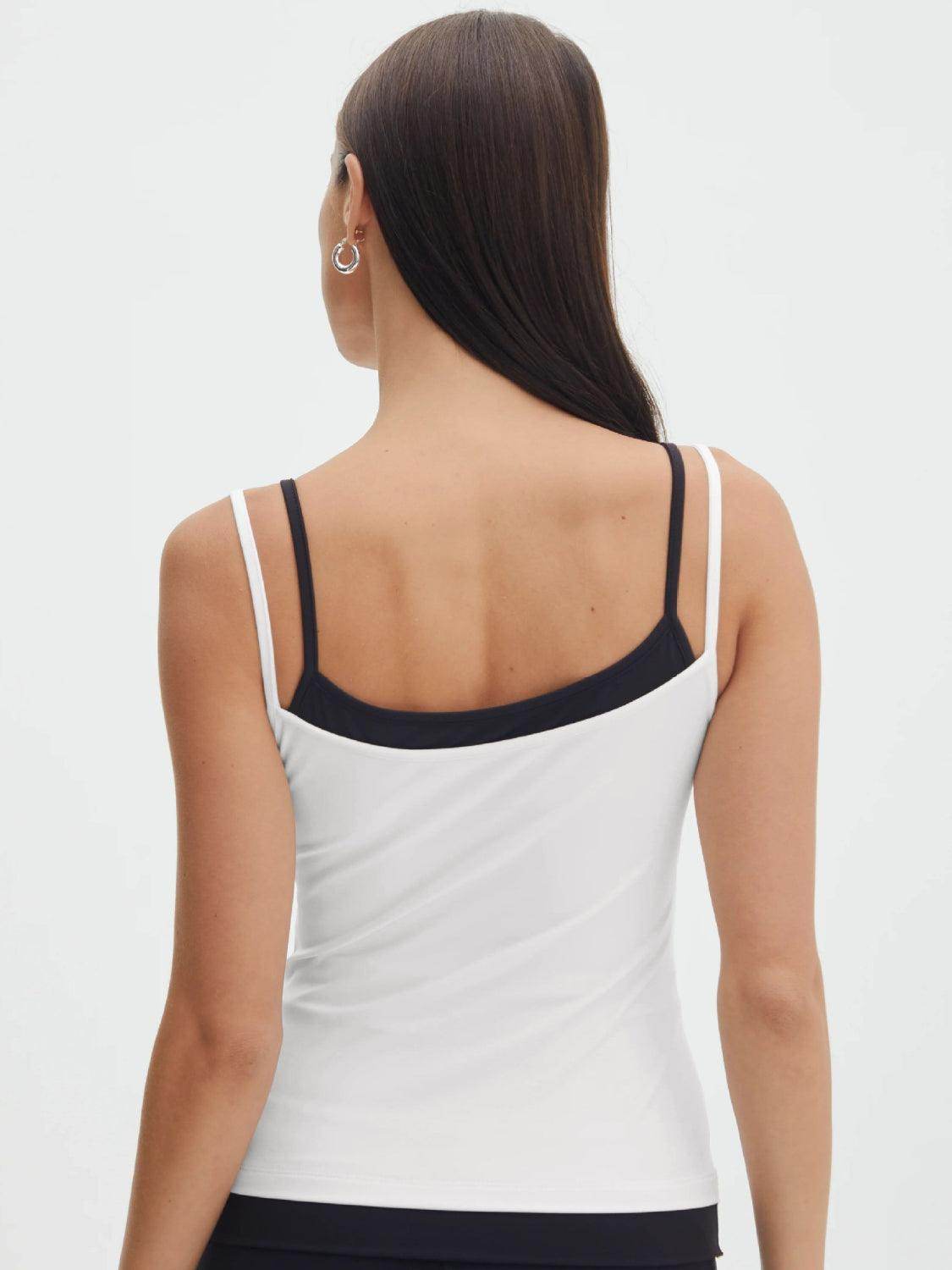 Faux Layered Square Neck Cropped Cami - VacationGrabs